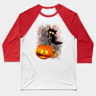 Cat Fun Halloween Character scared by a Pumpkin Baseball T-Shirt